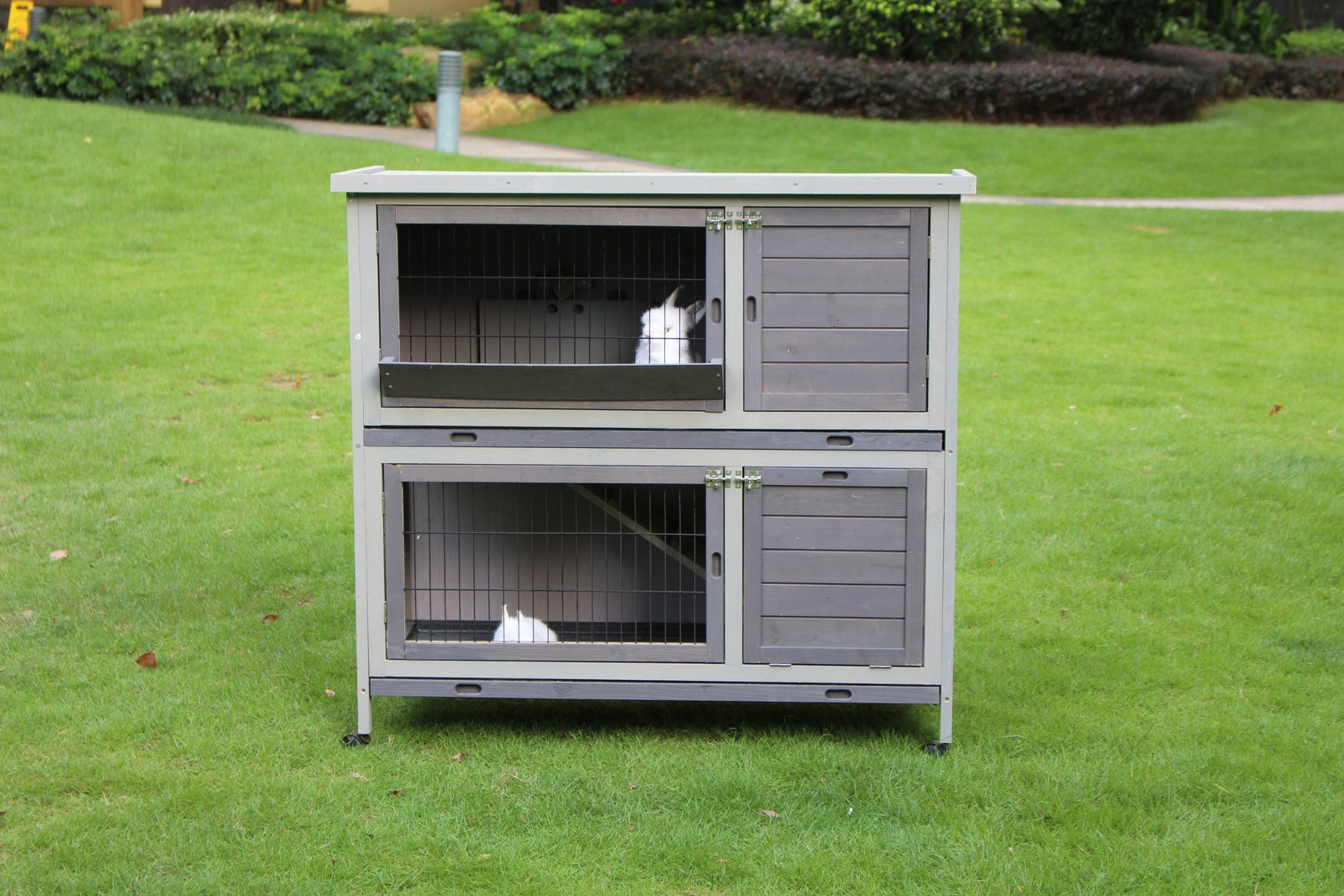 XL Double Storey Rabbit Hutch with Wheels and Tray, YES4PETS