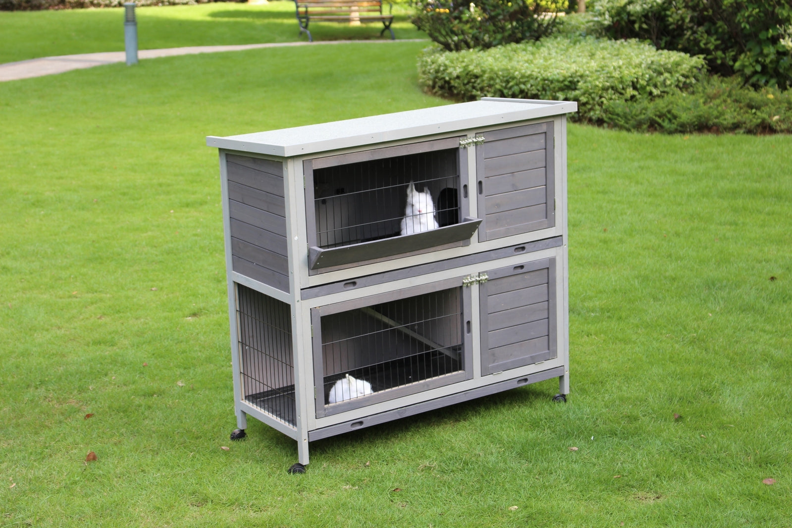 XL Double Storey Rabbit Hutch with Wheels and Tray, YES4PETS