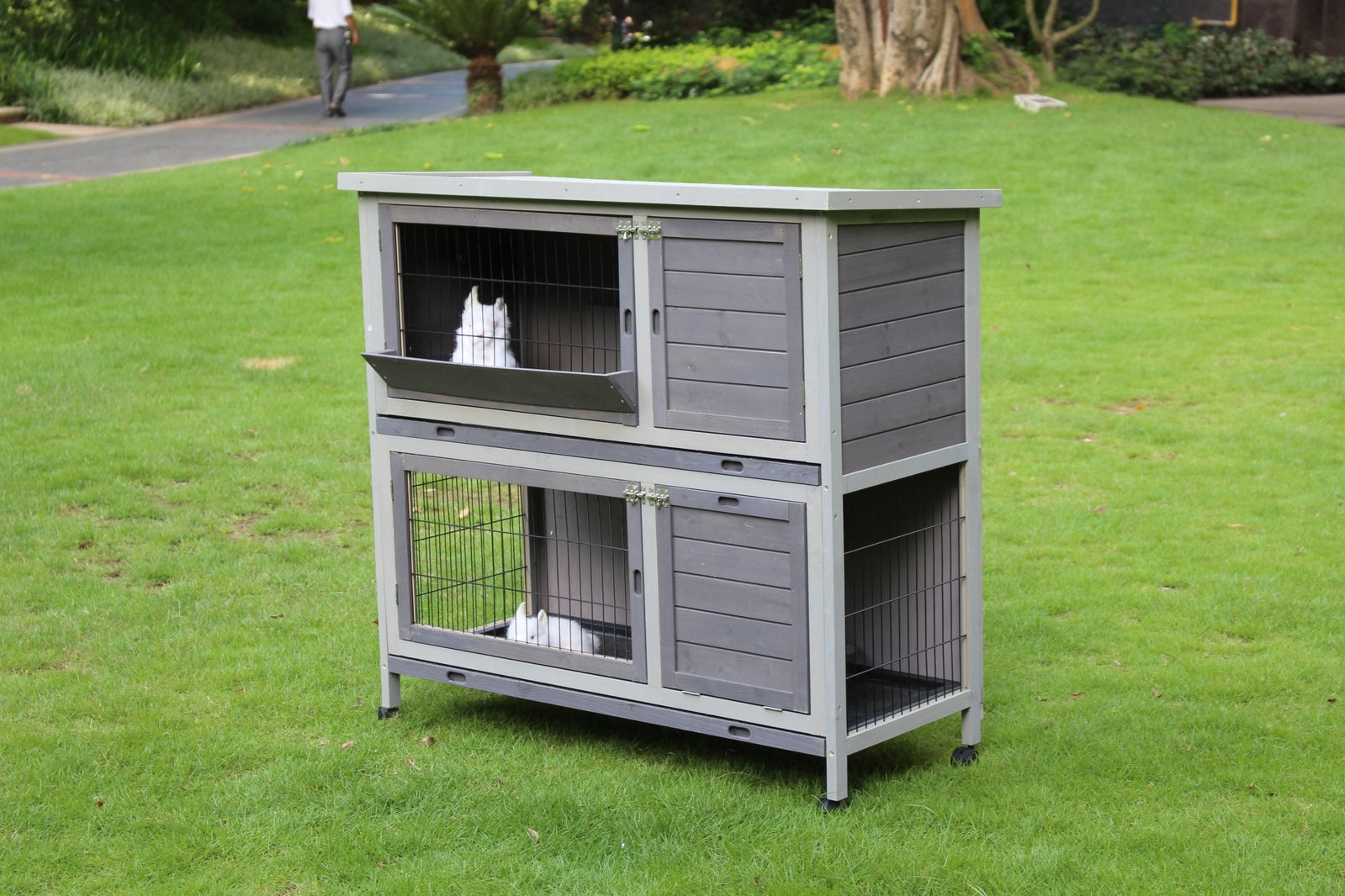 XL Double Storey Rabbit Hutch with Wheels and Tray, YES4PETS