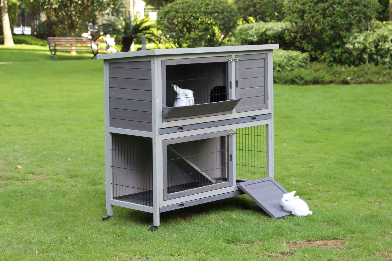 XL Double Storey Rabbit Hutch with Wheels and Tray, YES4PETS