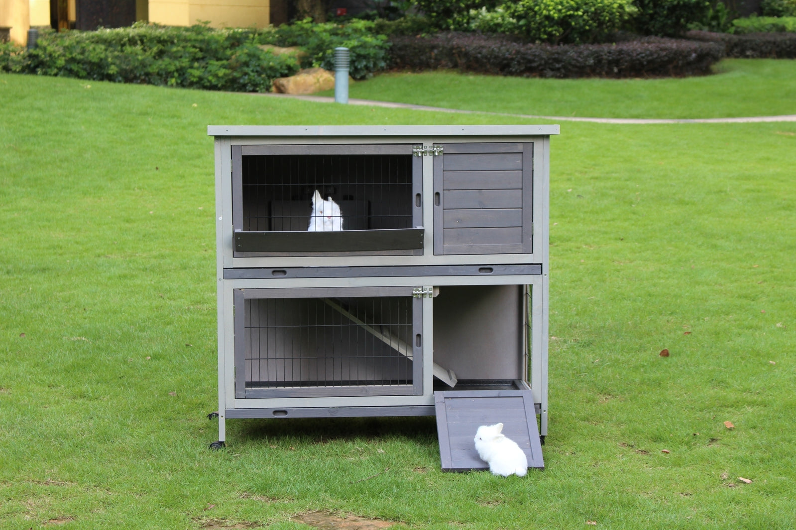 XL Double Storey Rabbit Hutch with Wheels and Tray, YES4PETS