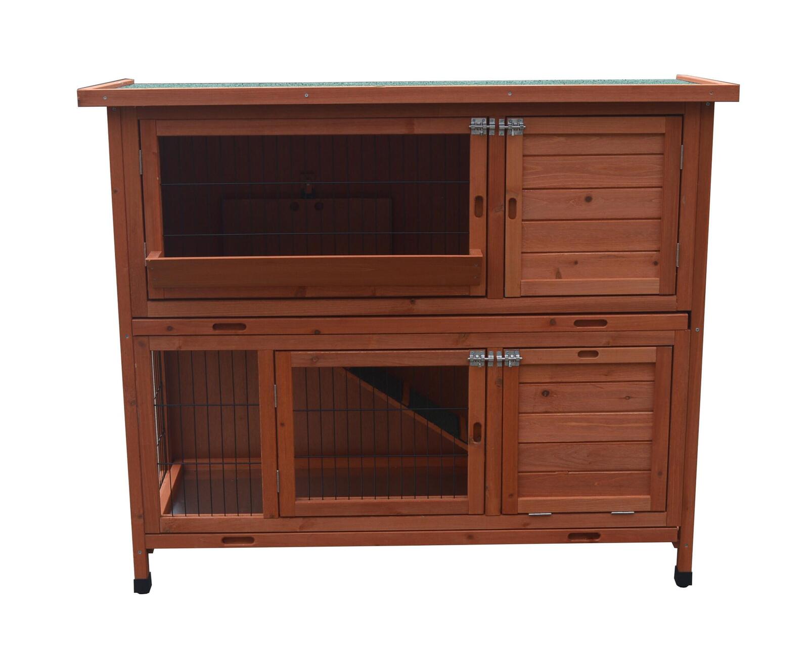 XL Double Storey Rabbit Hutch with Hinged Roof, 120cm - YES4PETS