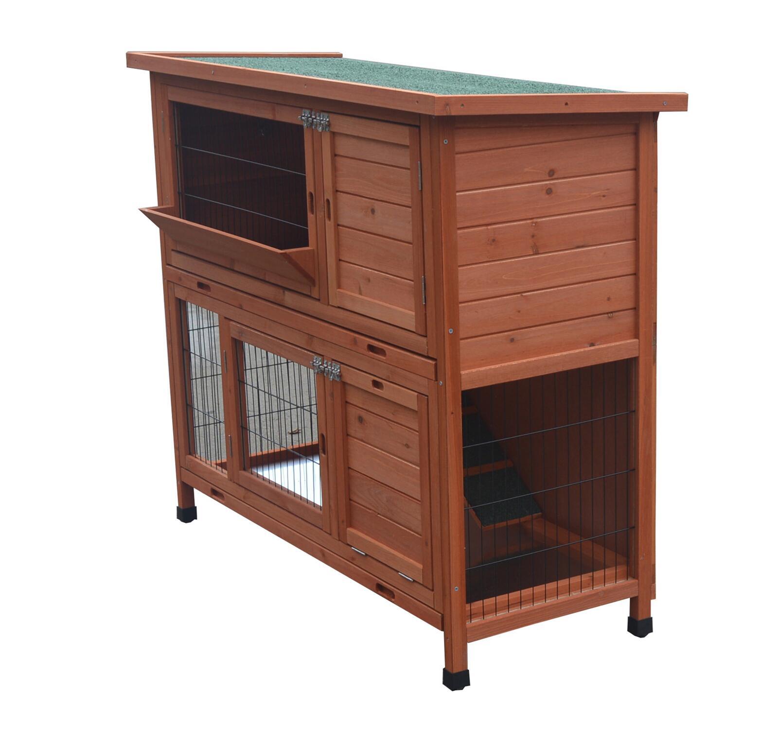 XL Double Storey Rabbit Hutch with Hinged Roof, 120cm - YES4PETS