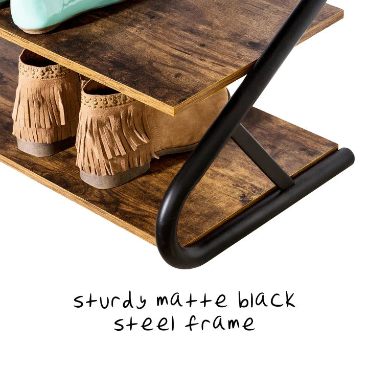 Matte Black Frame 3-Tier Wooden Shoe Rack, Holds 9 Pairs