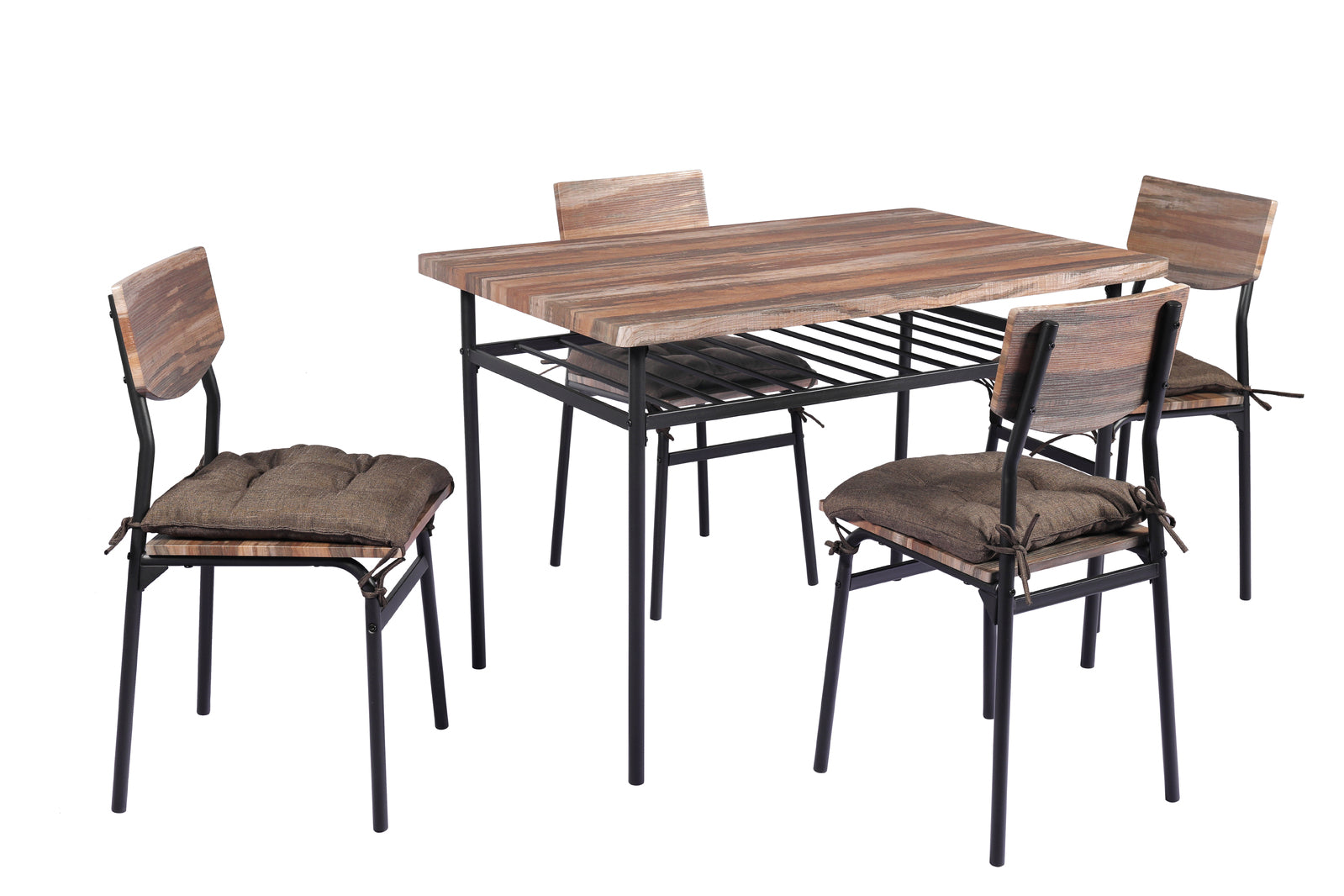 Modern 5 Piece Dining Set with Cushions, Metal Frame