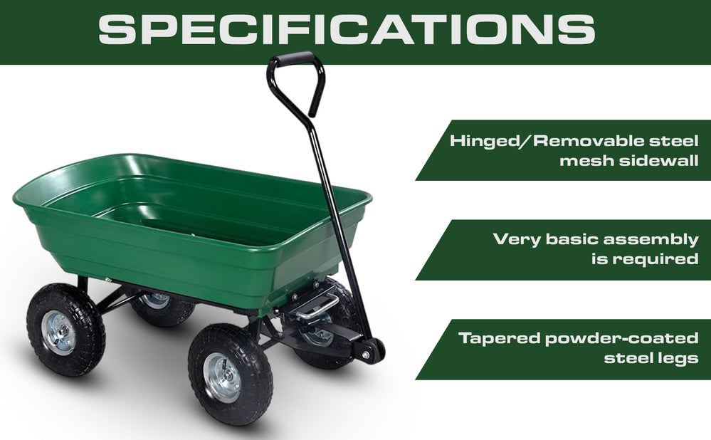 Garden Dump Cart with Heavy Duty Steel Frame,10 Inch Pneumatic Tires Maximum Load Capacity of 250 kg Green , Garden Trolley Cart, Camping Cart