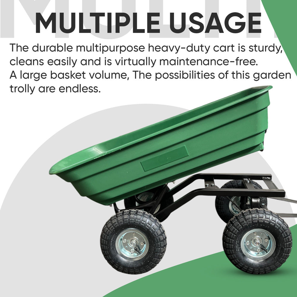 Garden Dump Cart with Heavy Duty Steel Frame,10 Inch Pneumatic Tires Maximum Load Capacity of 250 kg Green , Garden Trolley Cart, Camping Cart