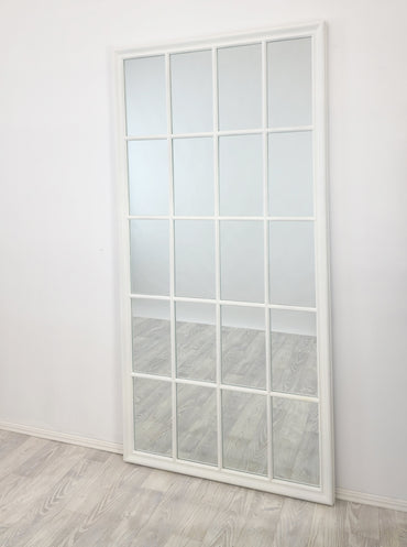 White Wood Windowpane Mirror - 100cm x 200cm Rectangle