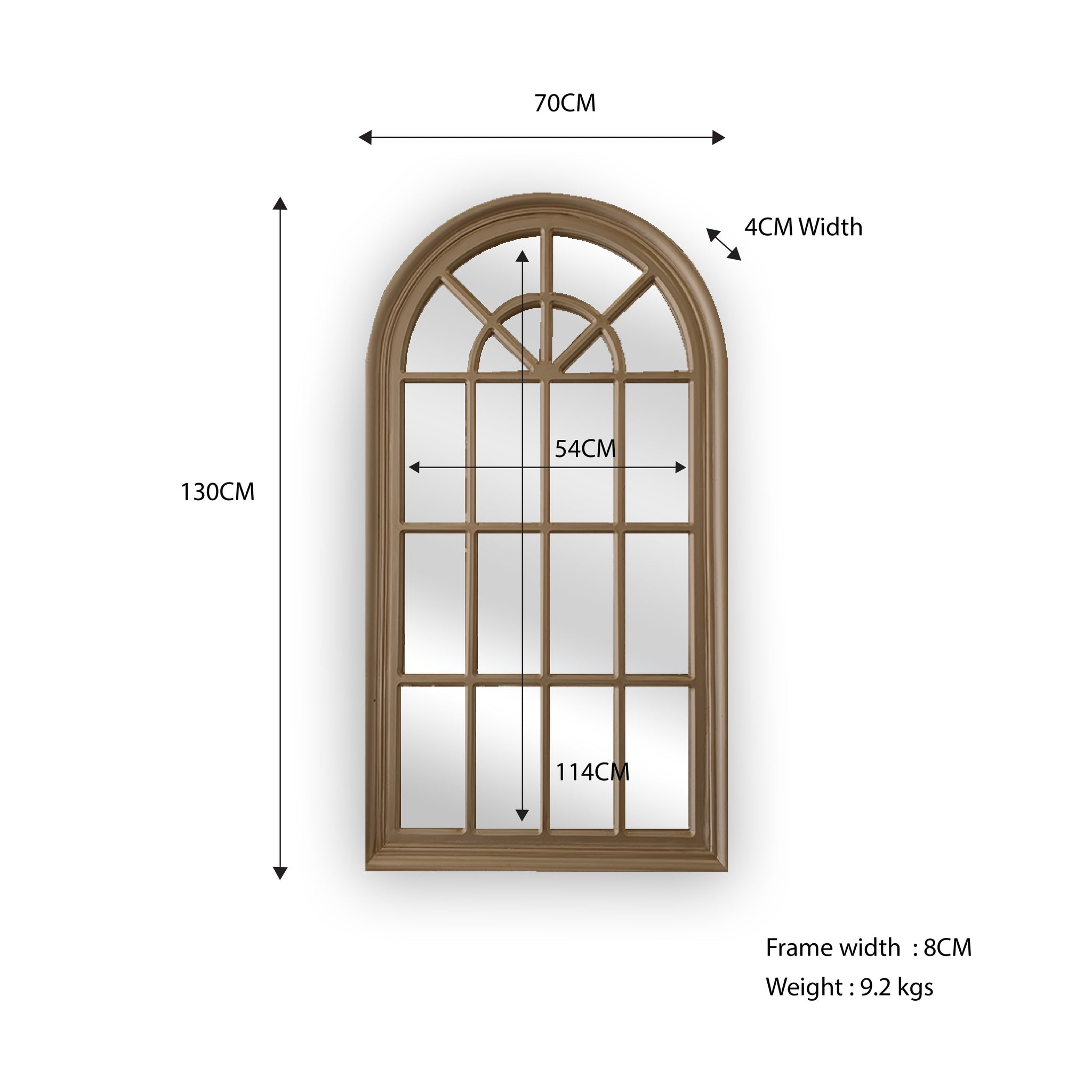 Antique Taupe Arch Window Style Mirror 70x130CM