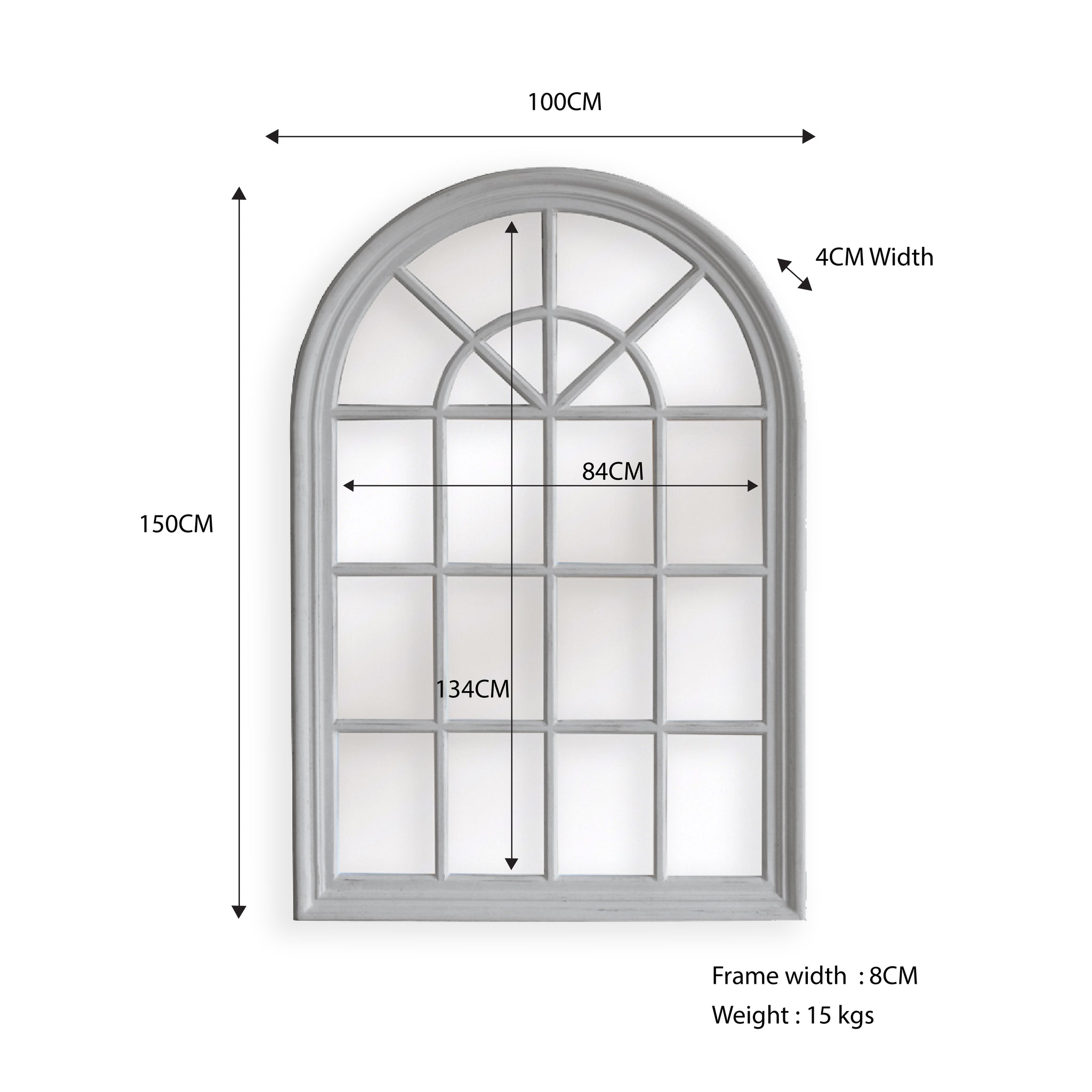 Matte White Arch Window Style Mirror - 100 x 150 CM, Wood