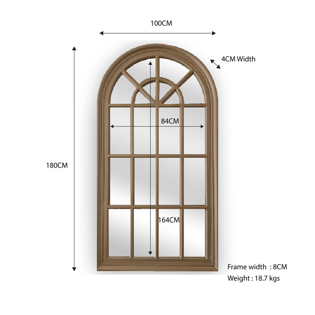 Antique Taupe Arch Window Style Mirror 100cm x 180cm