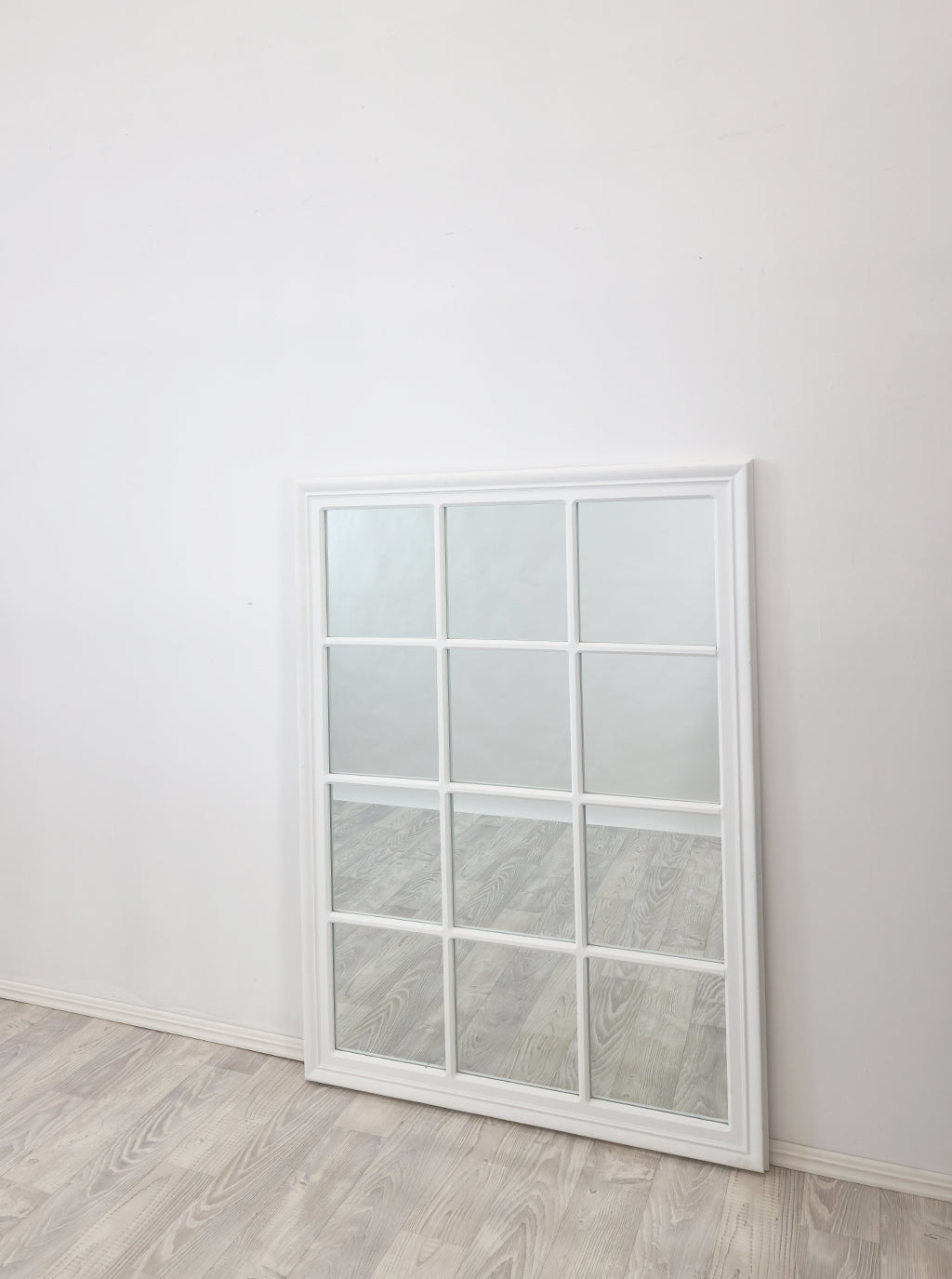 Matte White Window Style Mirror 95x130cm - Wood Frame