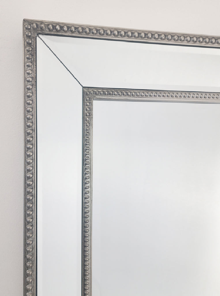 Antique Silver Beaded Framed Wall Mirror 70x170cm