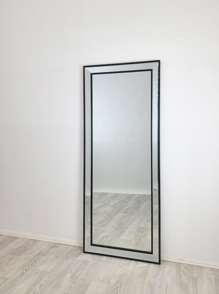 Black Beaded Framed Mirror 70cm x 170cm, High-Quality Wood