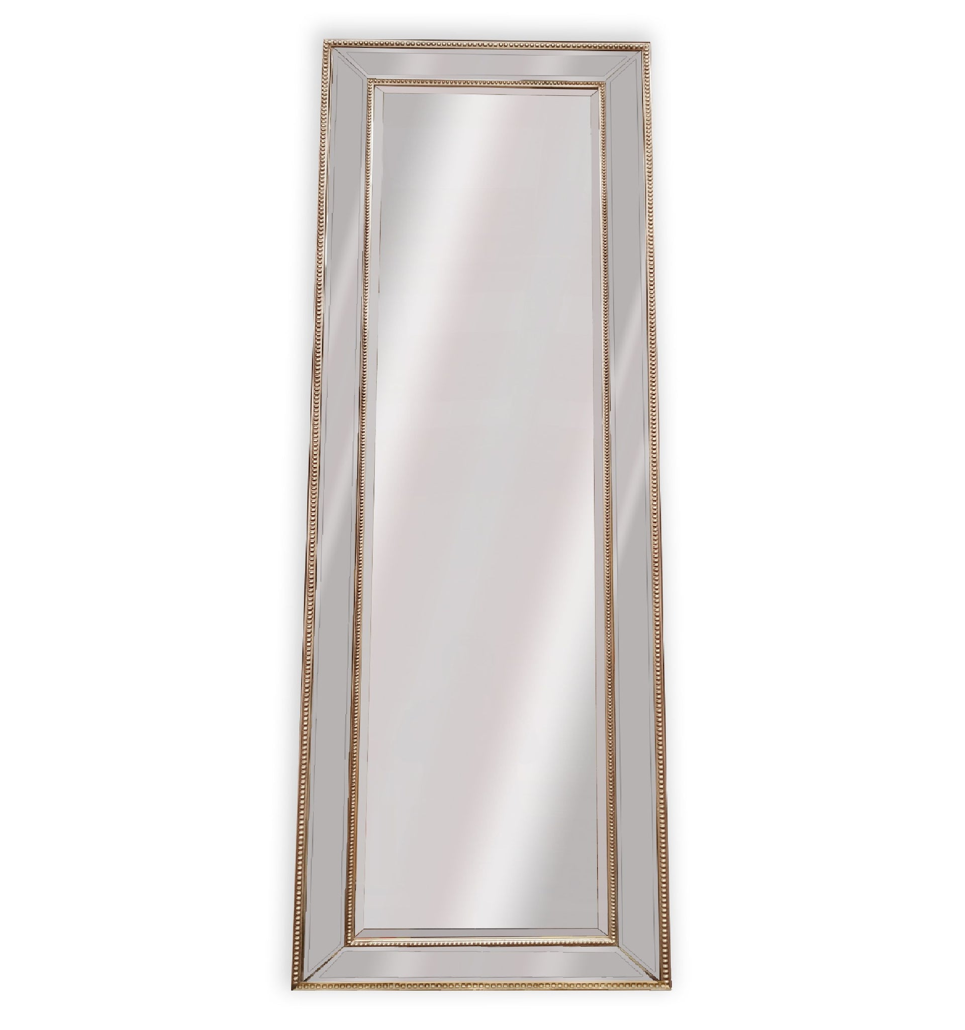 Gold Beaded Framed Mirror 70x170cm, High-Quality Wood