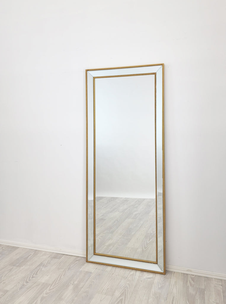 Gold Beaded Framed Mirror 70x170cm, High-Quality Wood