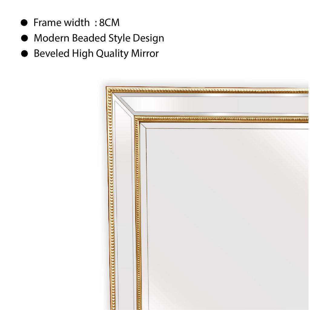 Gold Beaded Framed Mirror 70x170cm, High-Quality Wood