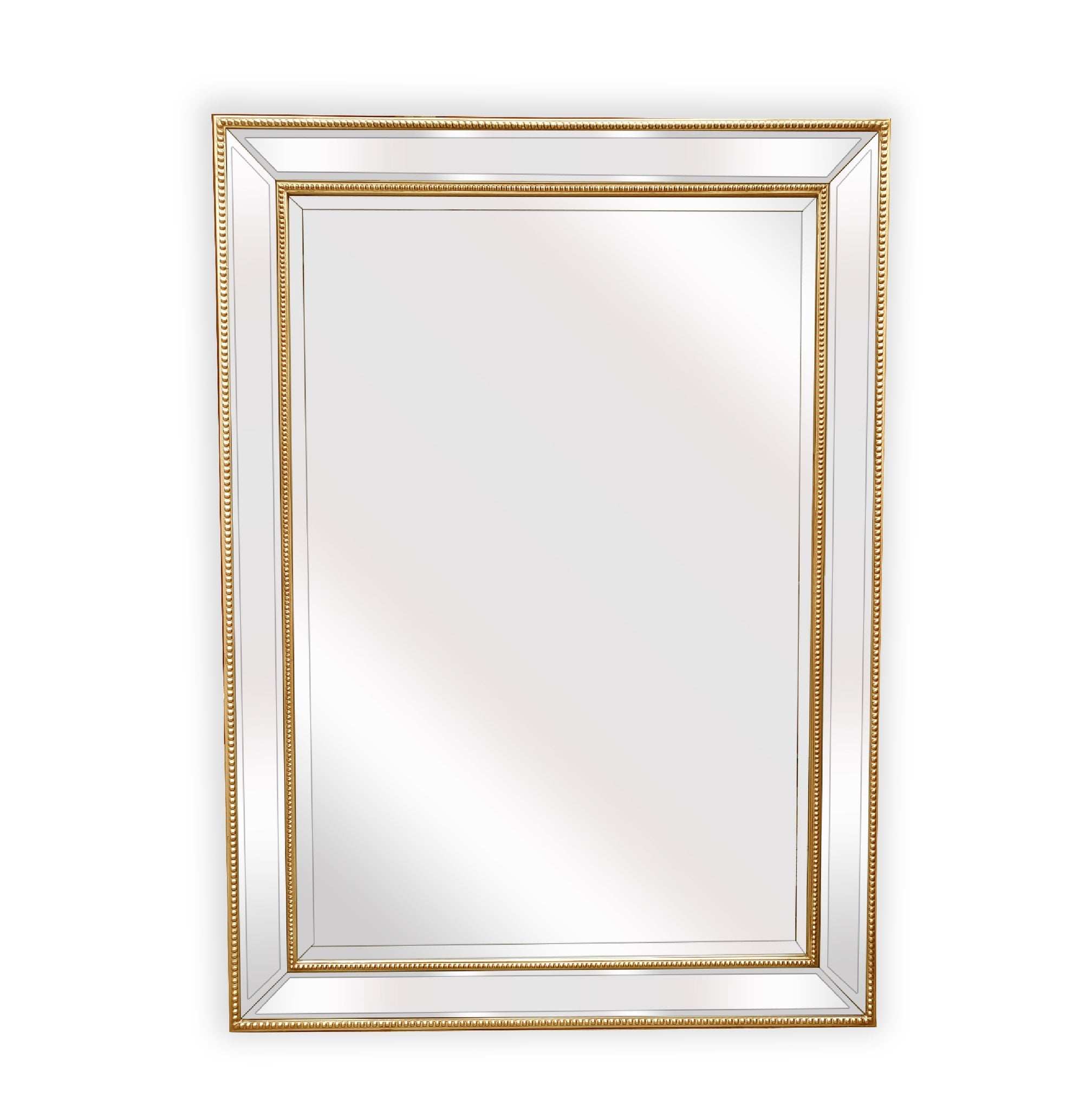 Elegant Gold Beaded Rectangle Mirror 80x110cm, Wood Frame