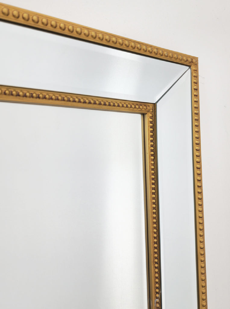 Elegant Gold Beaded Rectangle Mirror 80x110cm, Wood Frame