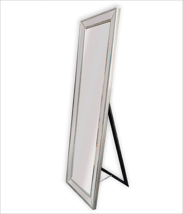 Elegant Silver Beaded Free-Standing Mirror 50x170cm