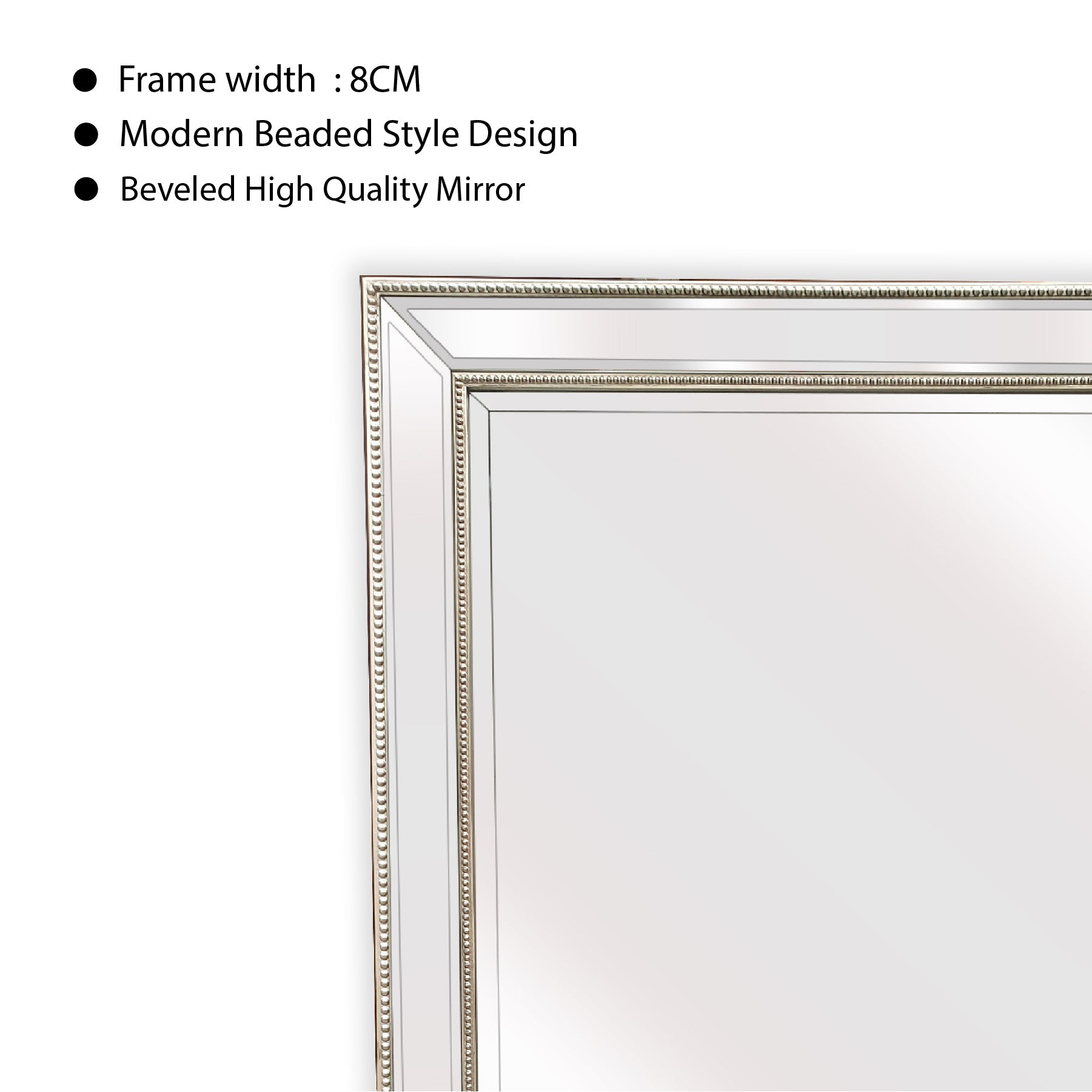 Elegant Silver Beaded Free-Standing Mirror 50x170cm