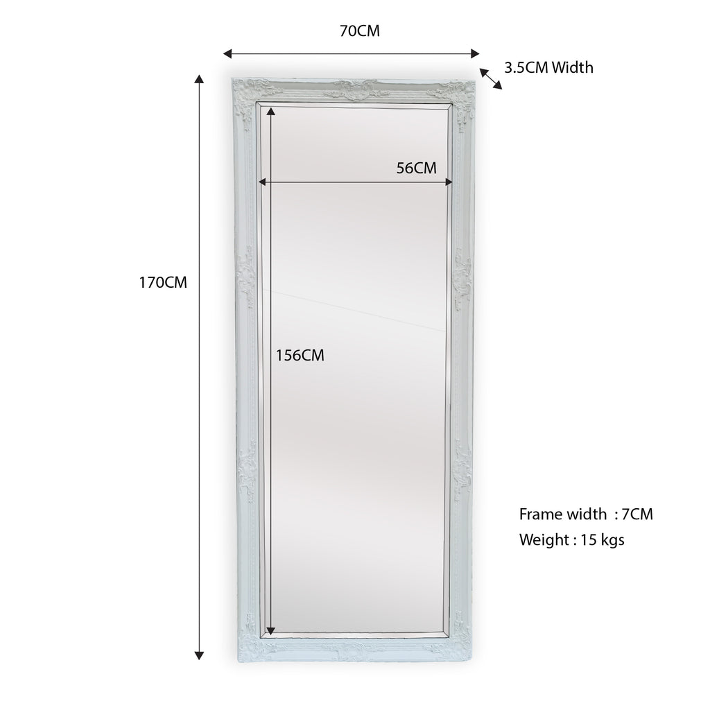 Intricate Ornate Design Mirror 70x170cm White French Provincial