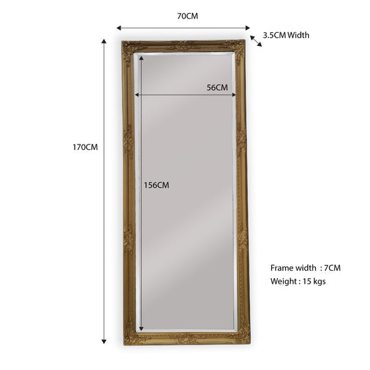 Ornate Gold Provincial Mirror, 70x170cm, High-Quality