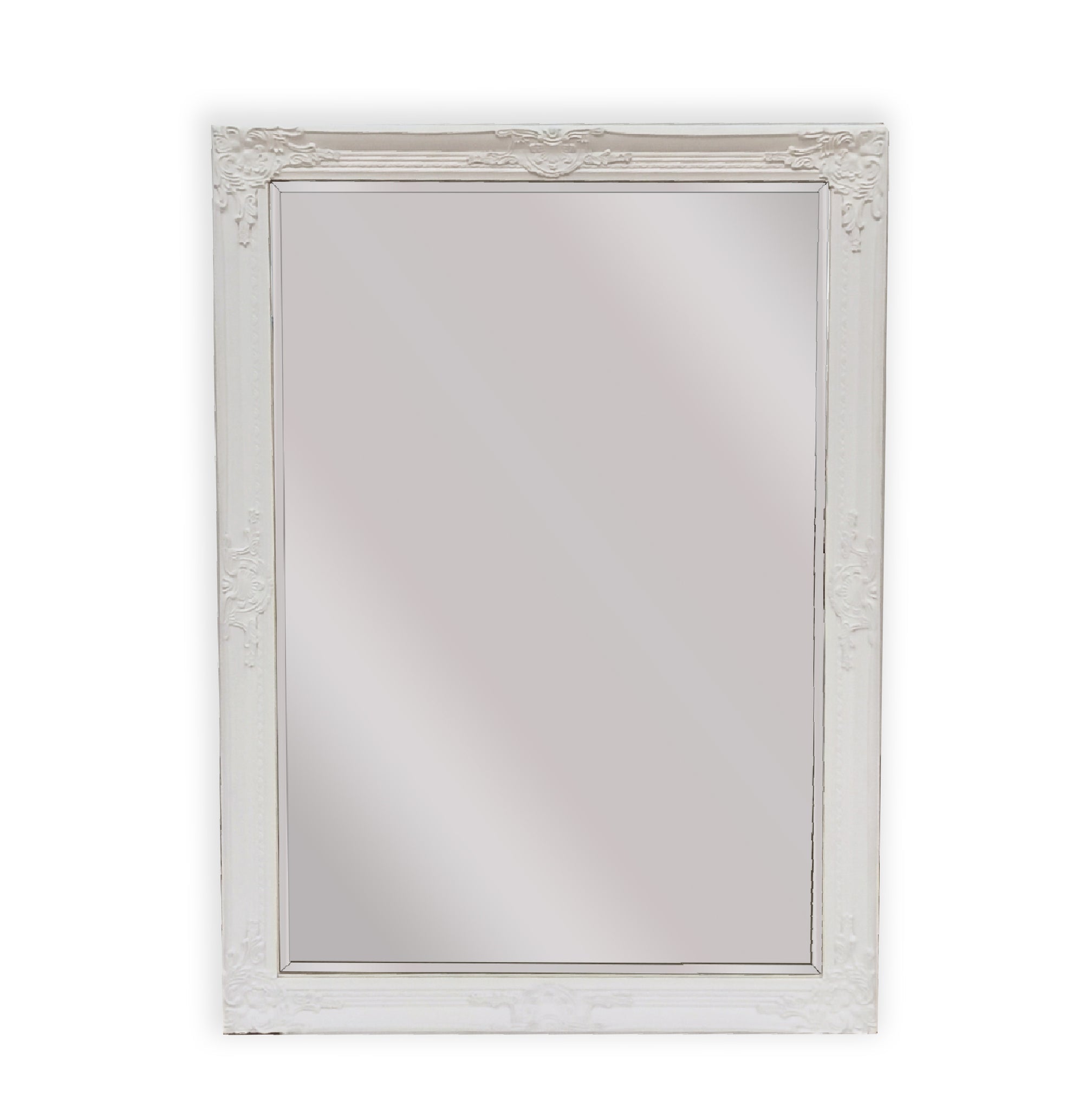 Elegant White Ornate Mirror 80x110cm, Wood Frame