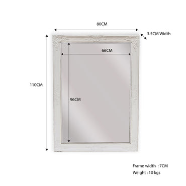 Elegant White Ornate Mirror 80x110cm, Wood Frame