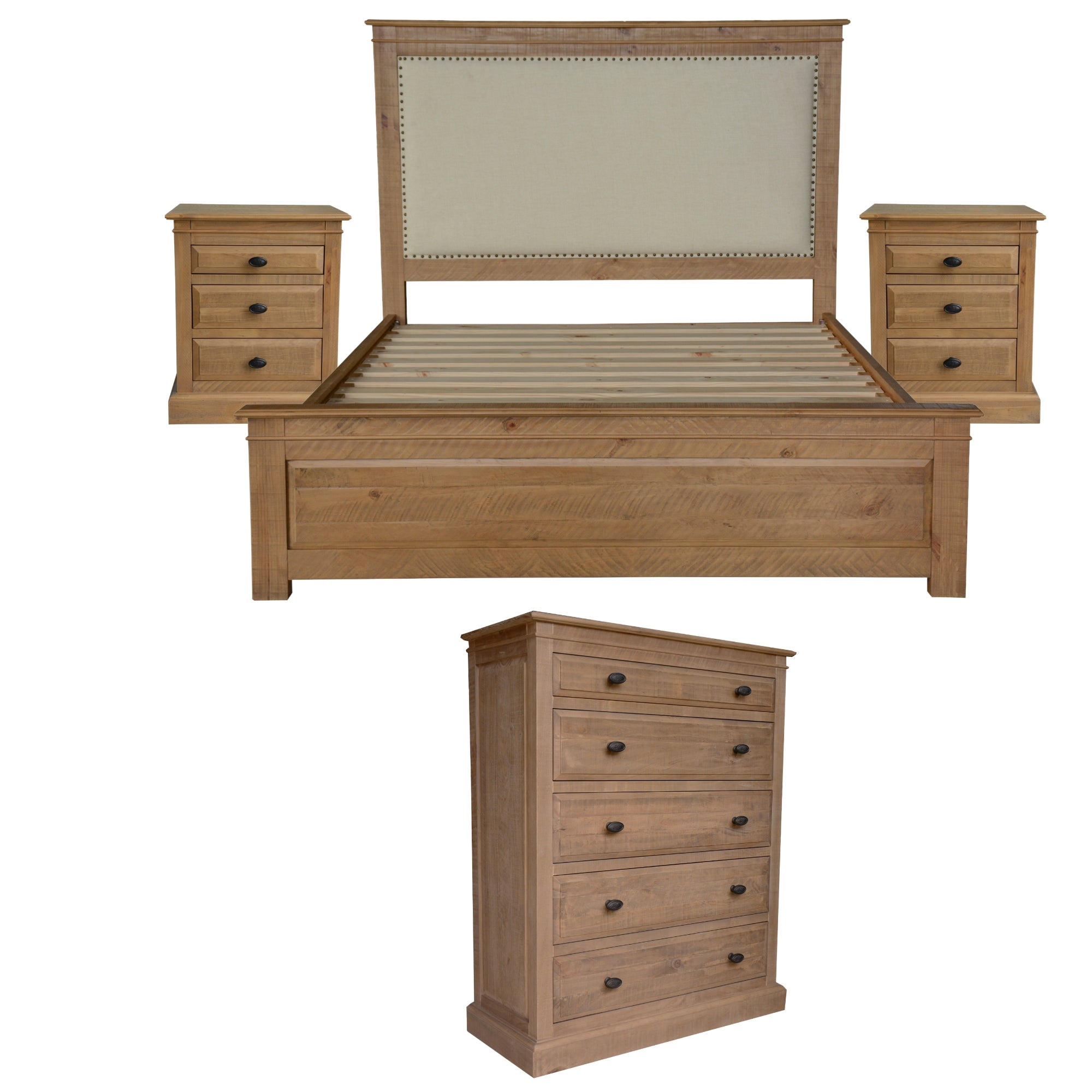 Rustic Solid Pine 4pc Queen Bedroom Suite with Storage