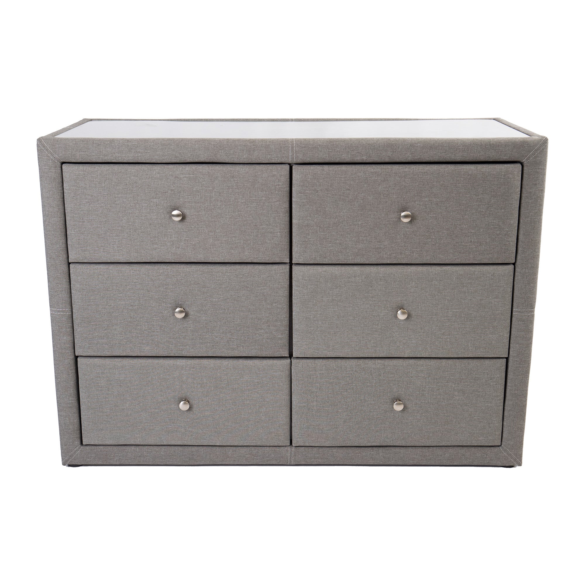 Light Grey Classic 6-Drawer Dresser with Glass Top