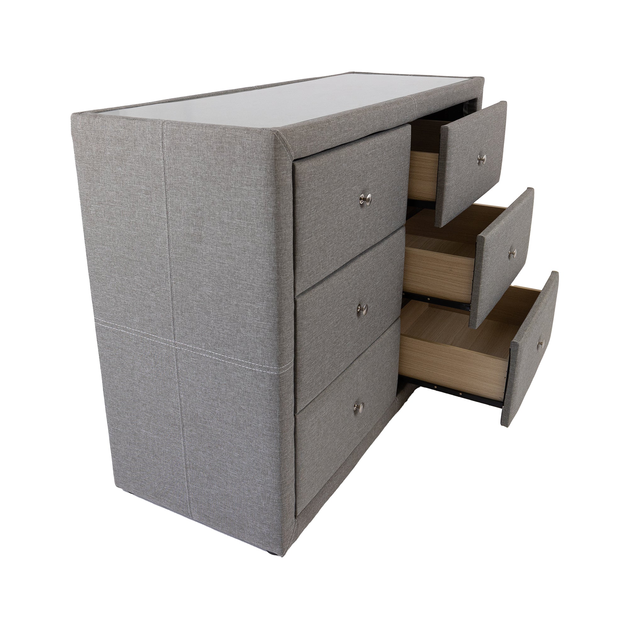 Light Grey 6-Drawer Dresser & Mirror Set with Tempered Top
