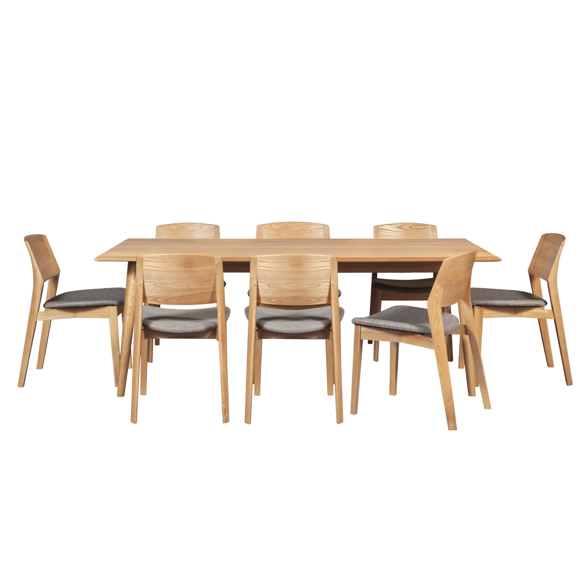 8-Seater Dining Table Set, Solid Ash Wood, Fabric Chairs, Oak