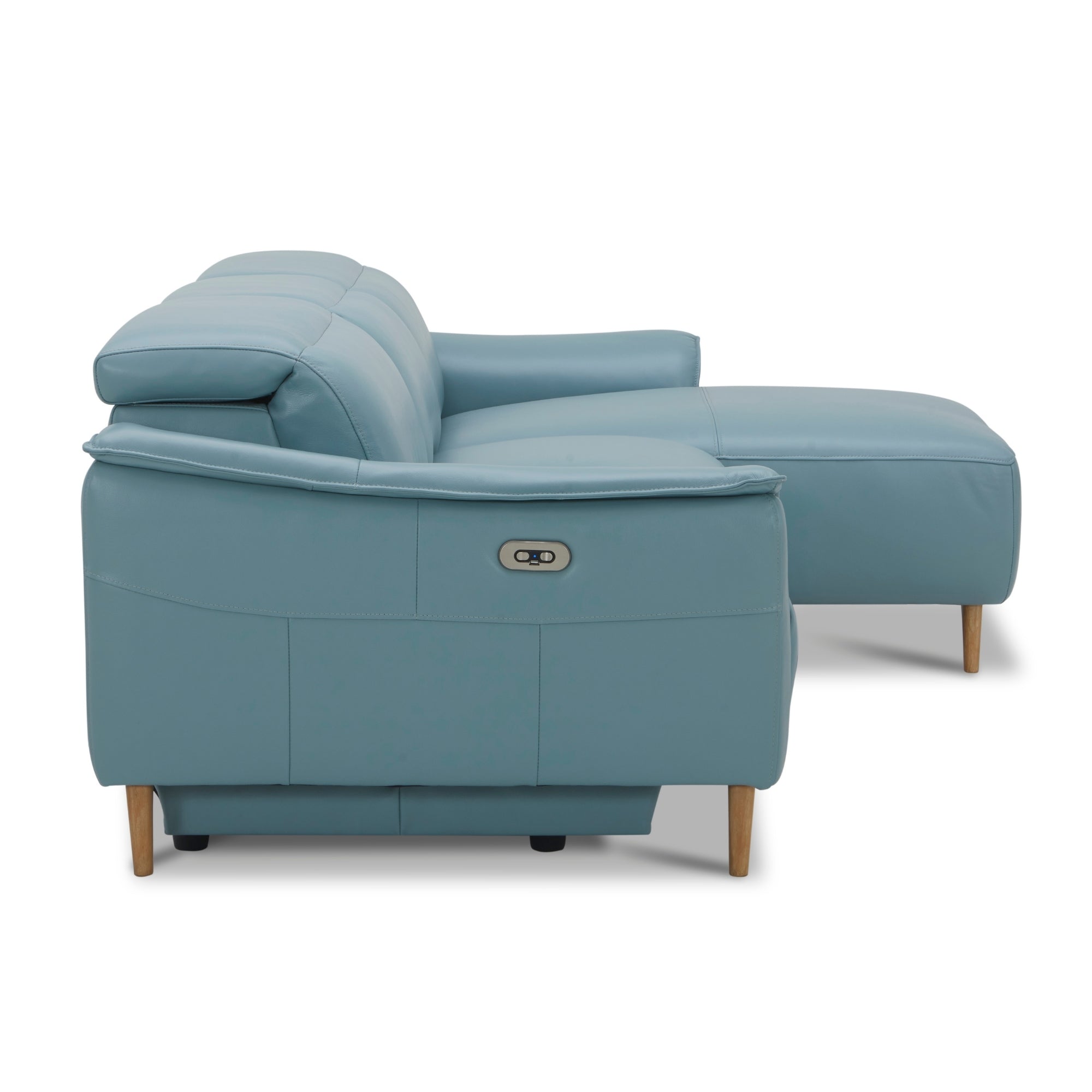 Blue Genuine Leather 2-Seater Recliner with Chaise Sofa