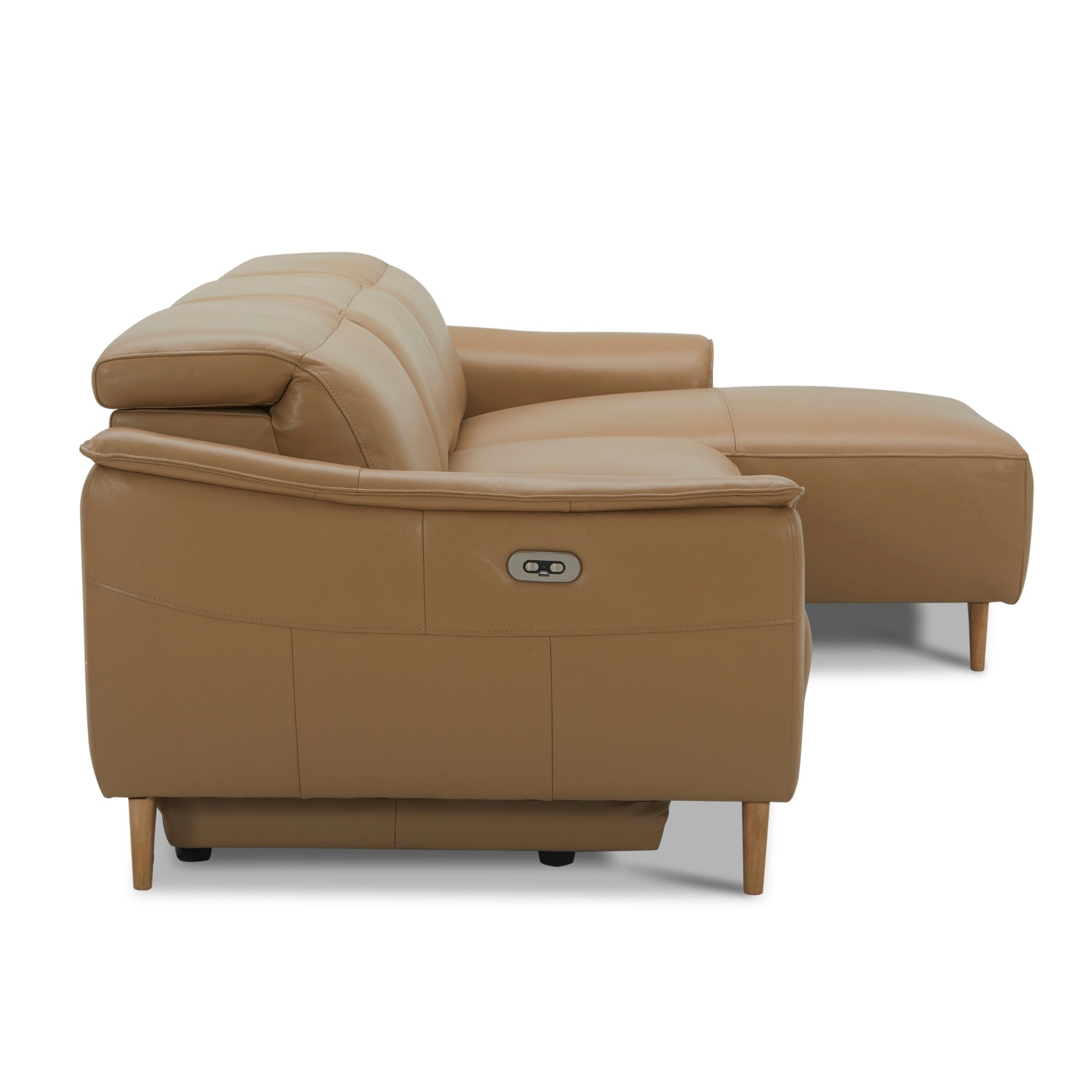 2 Seater Leather Recliner Sofa with Chaise, USB Port