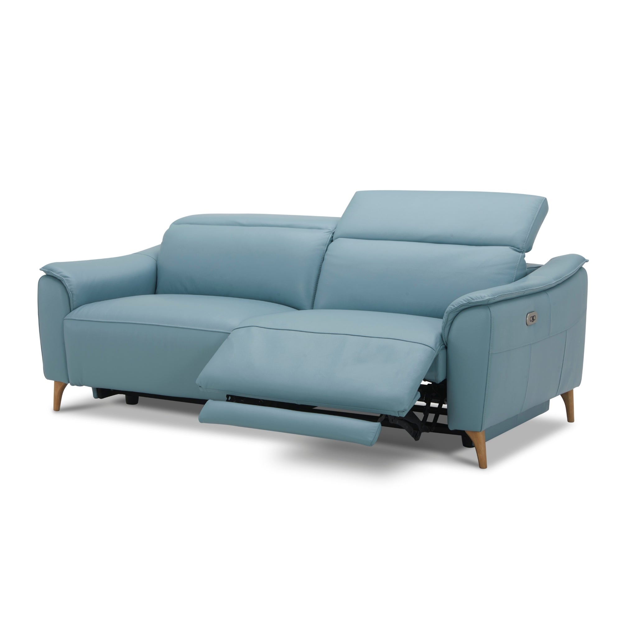 Electric Recliner Sofa in Blue Leather, USB Port, 2.5-Seater