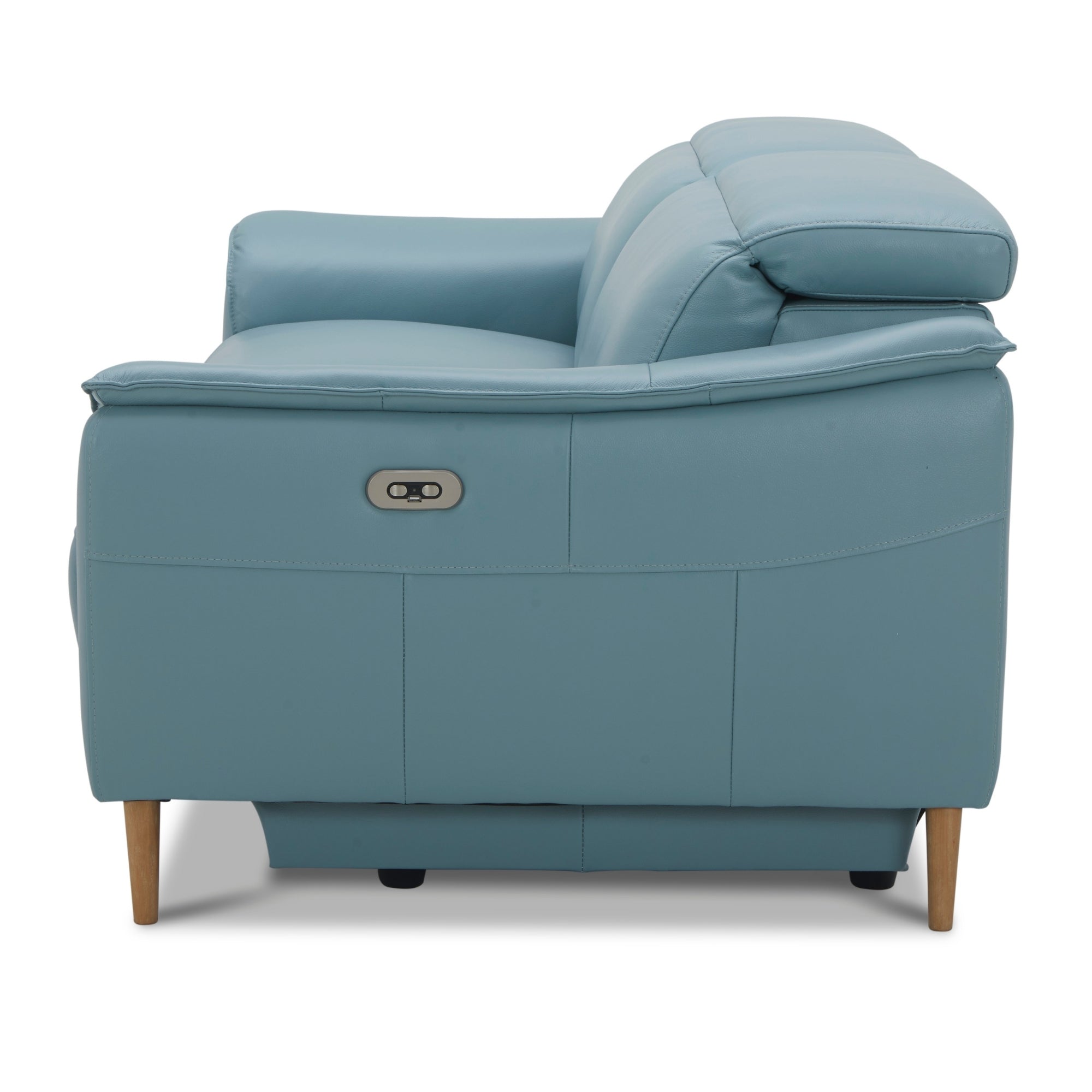 Electric Recliner Sofa in Blue Leather, USB Port, 2.5-Seater