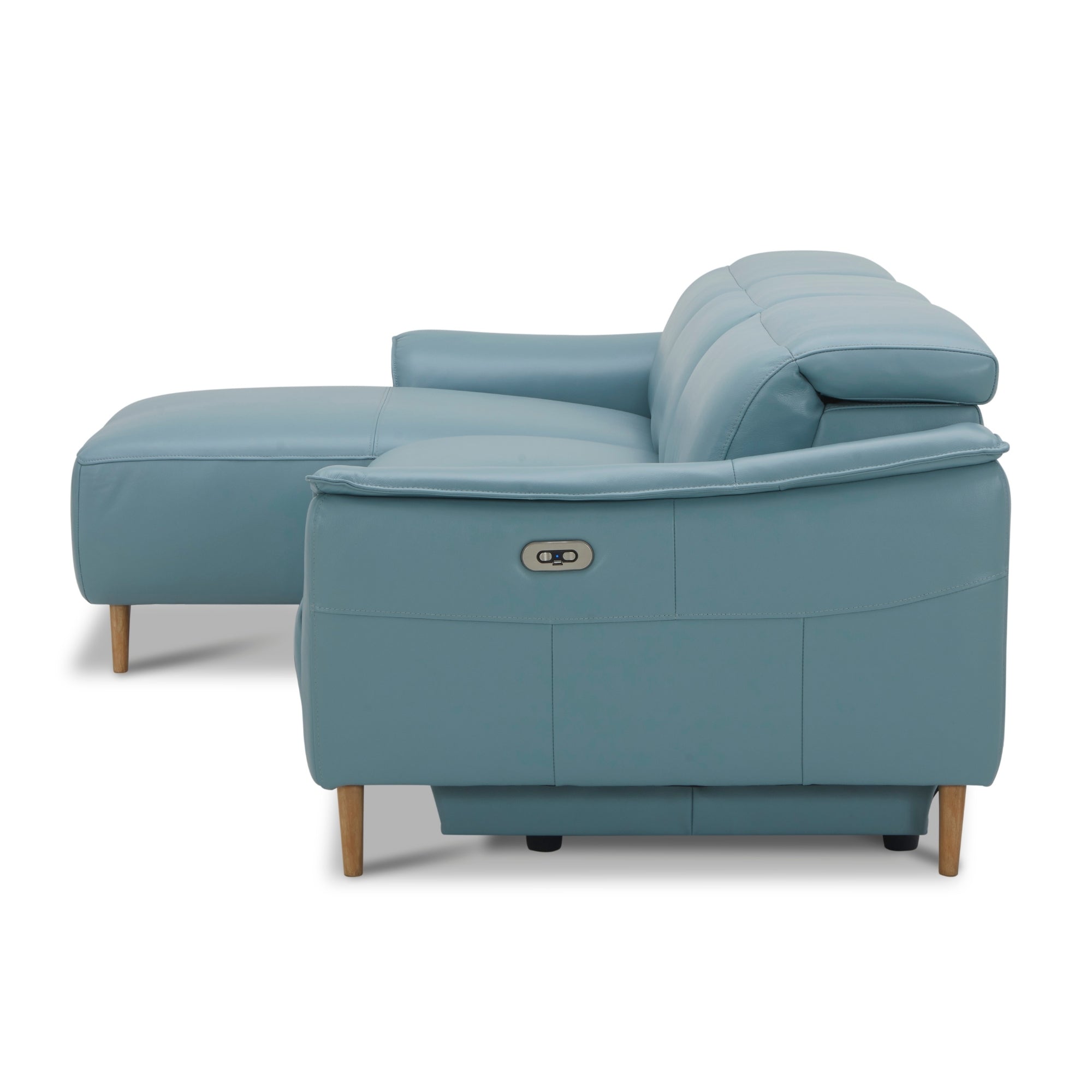 Blue 2-Seater Leather Electric Recliner Sofa with Chaise