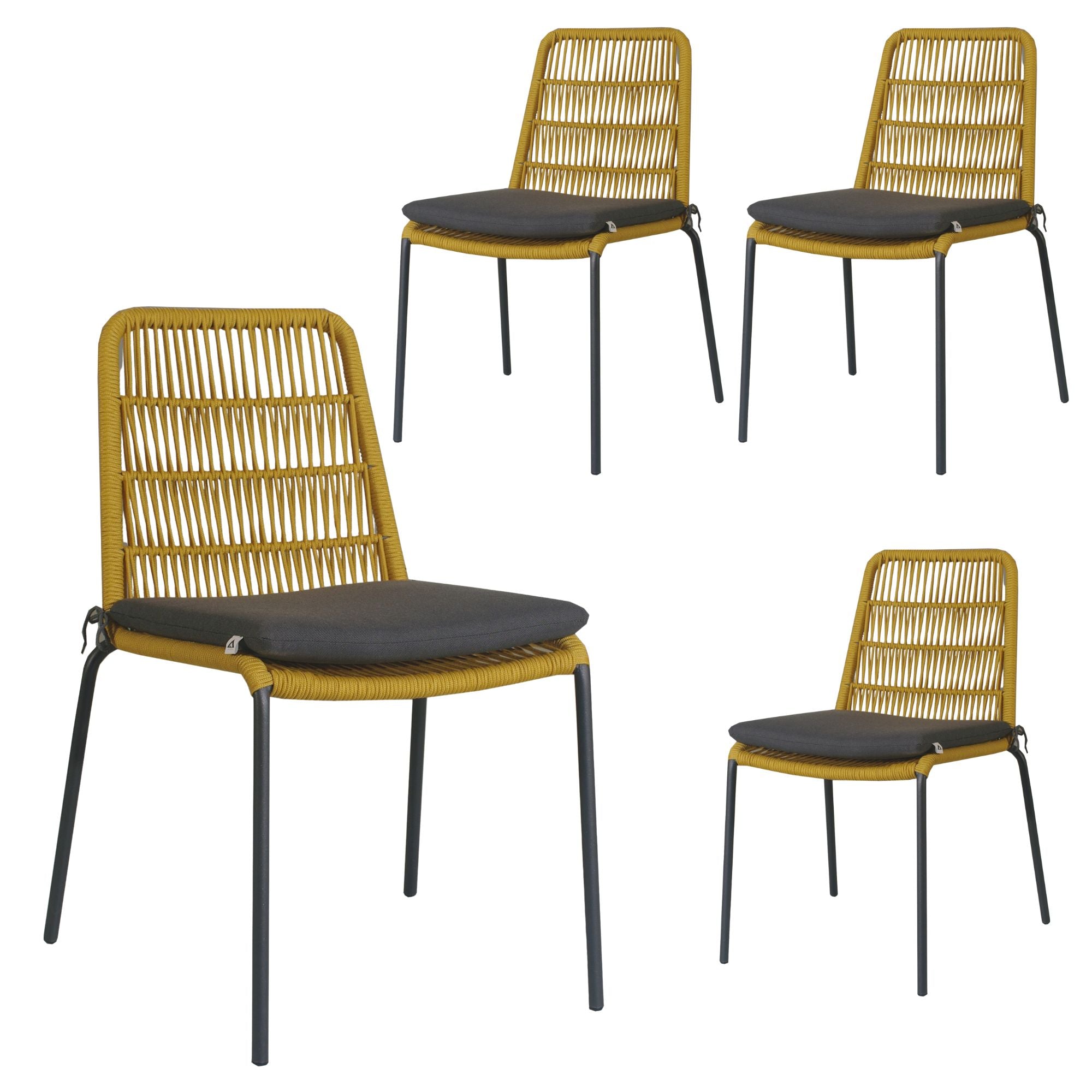 Waterproof Rope Dining Chairs, 4pc Set, Steel Frame, Yellow