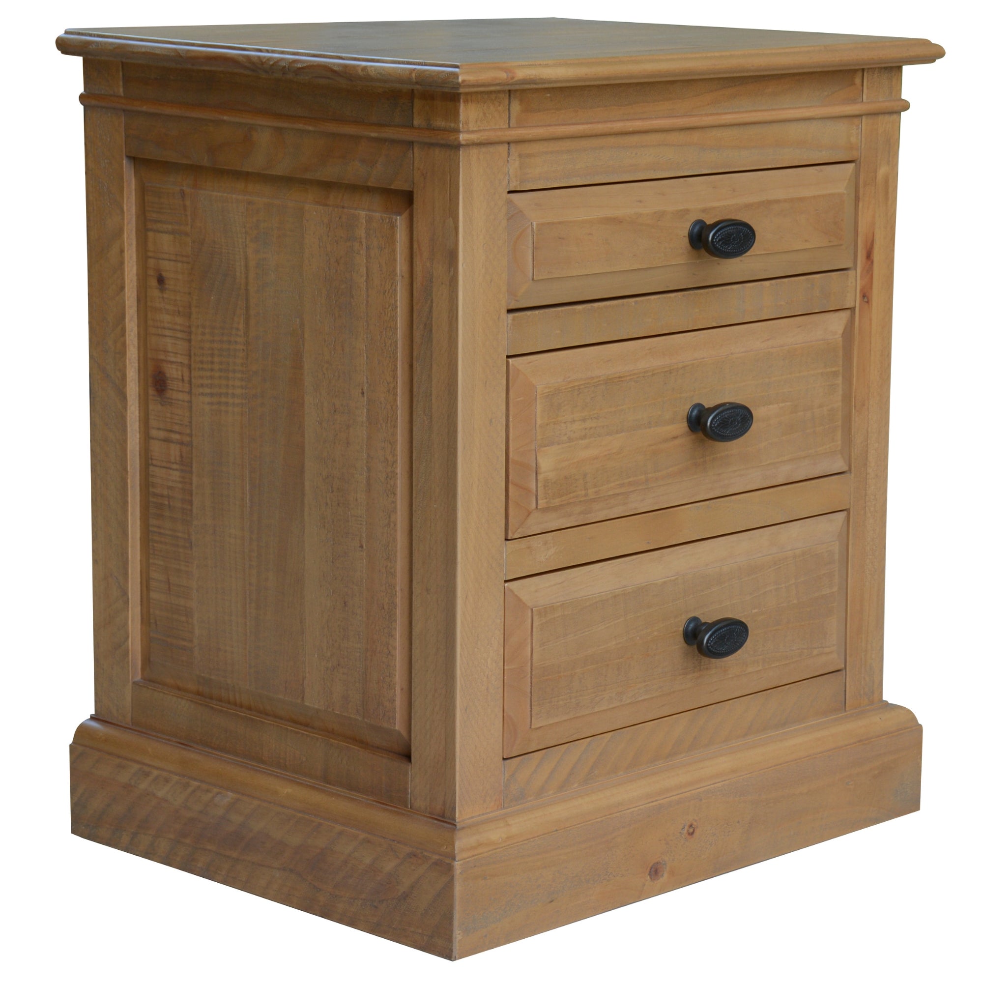 Rustic Pine Wood Bedside Tables Set, 3 Drawers - Jade