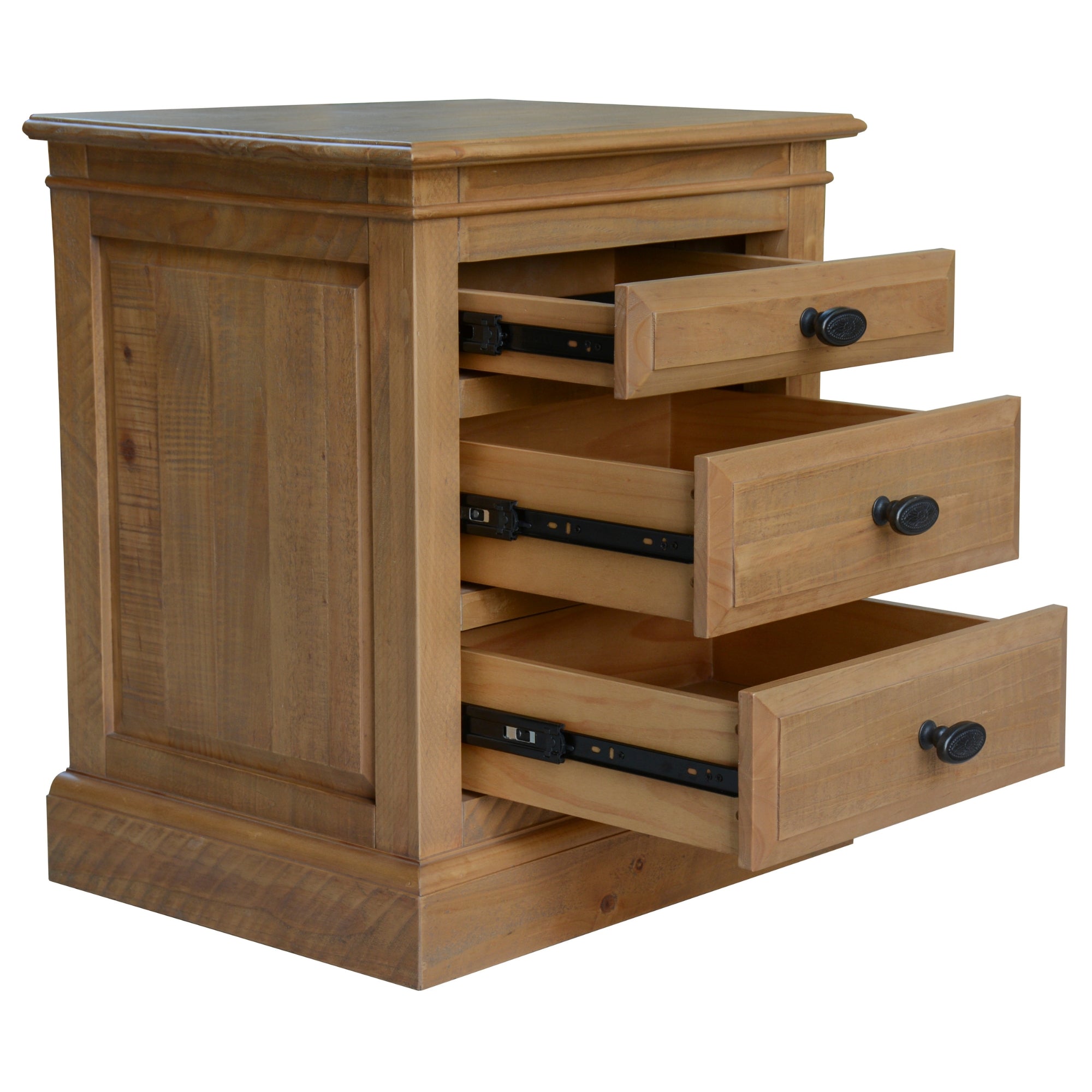 Rustic Pine Wood Bedside Tables Set, 3 Drawers - Jade