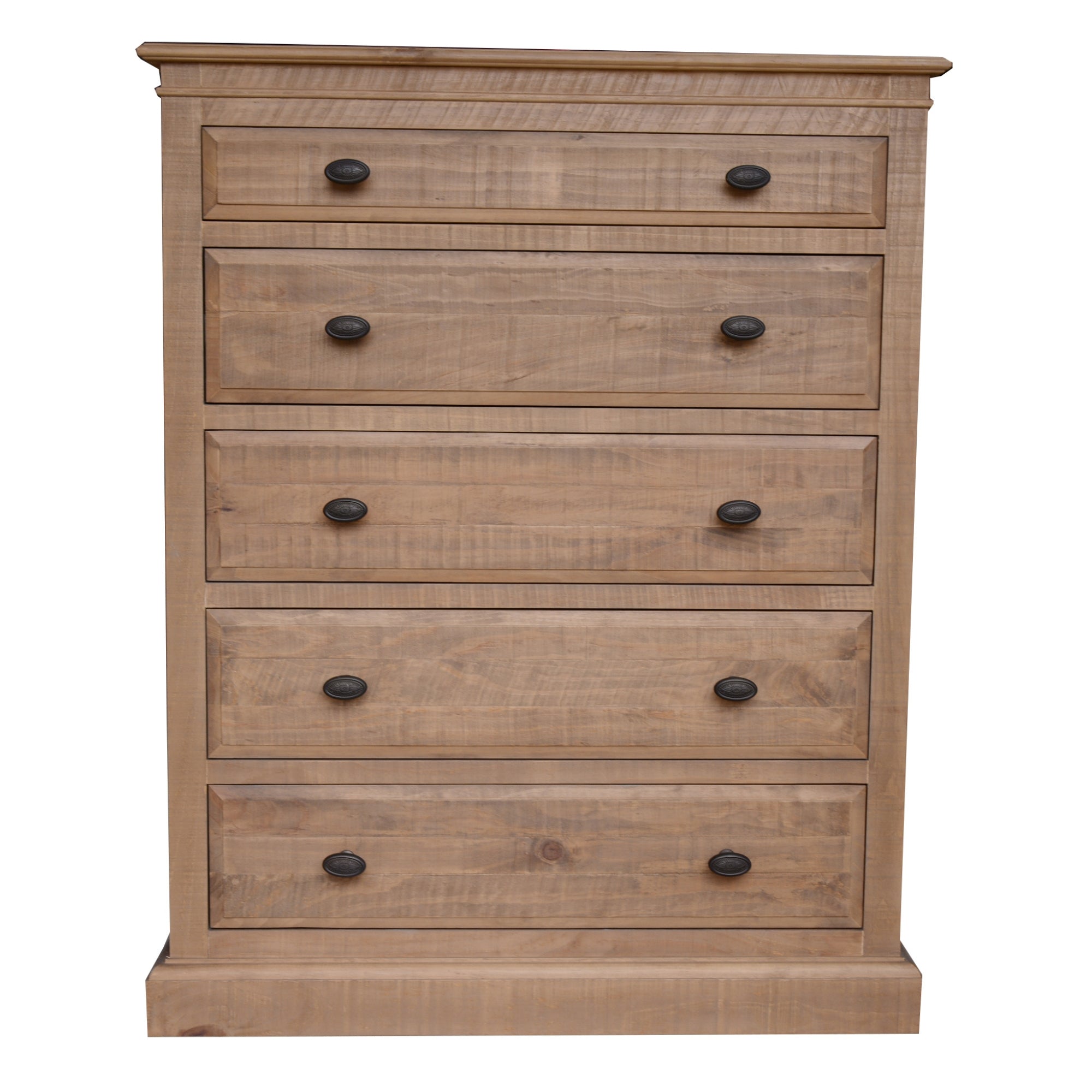 Rustic 5-Drawer Pine Tallboy, French Provincial