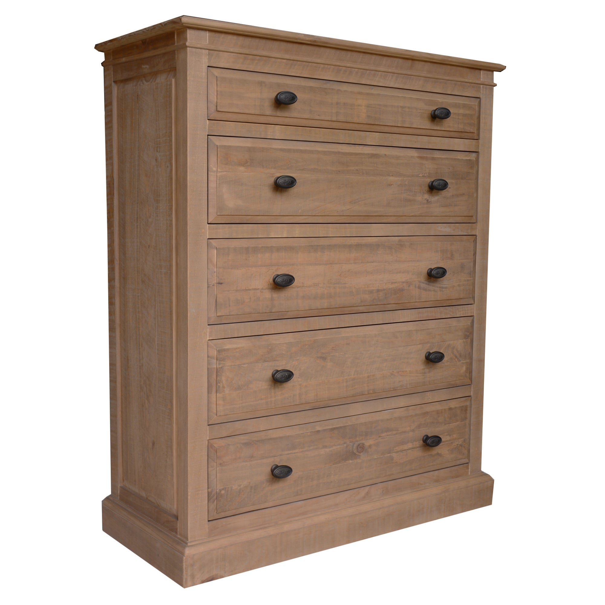 Rustic 5-Drawer Pine Tallboy, French Provincial