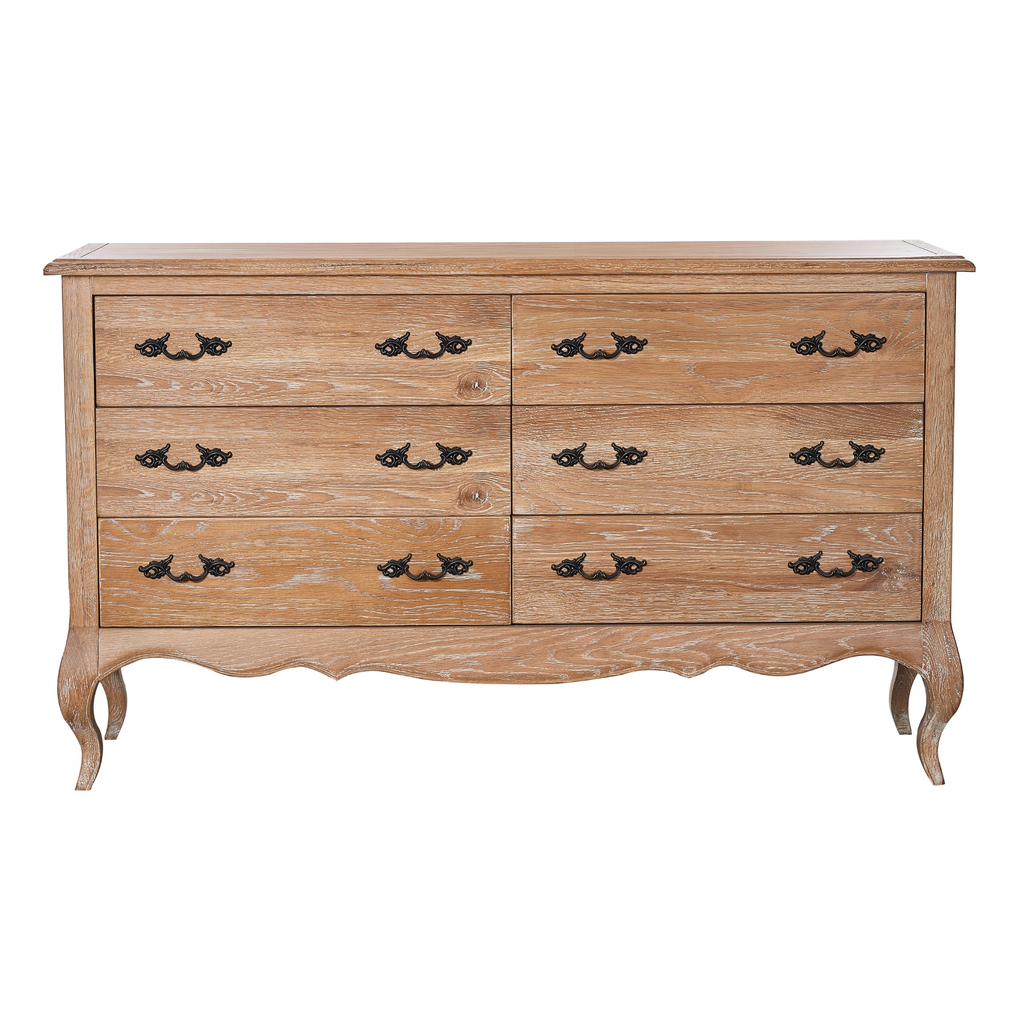 French Provincial 6-Drawer Dresser, Solid Oak Wood