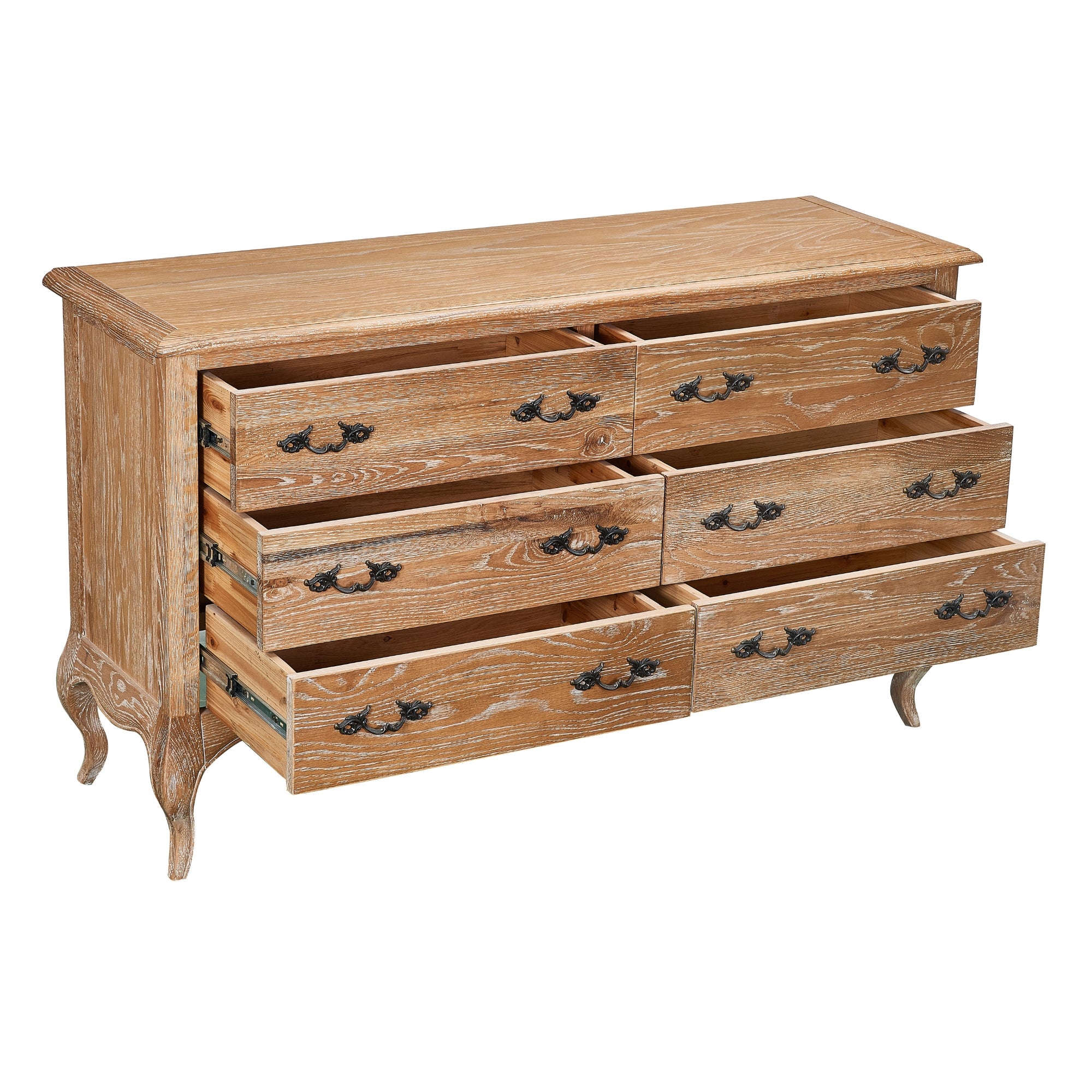 French Provincial 6-Drawer Dresser, Solid Oak Wood