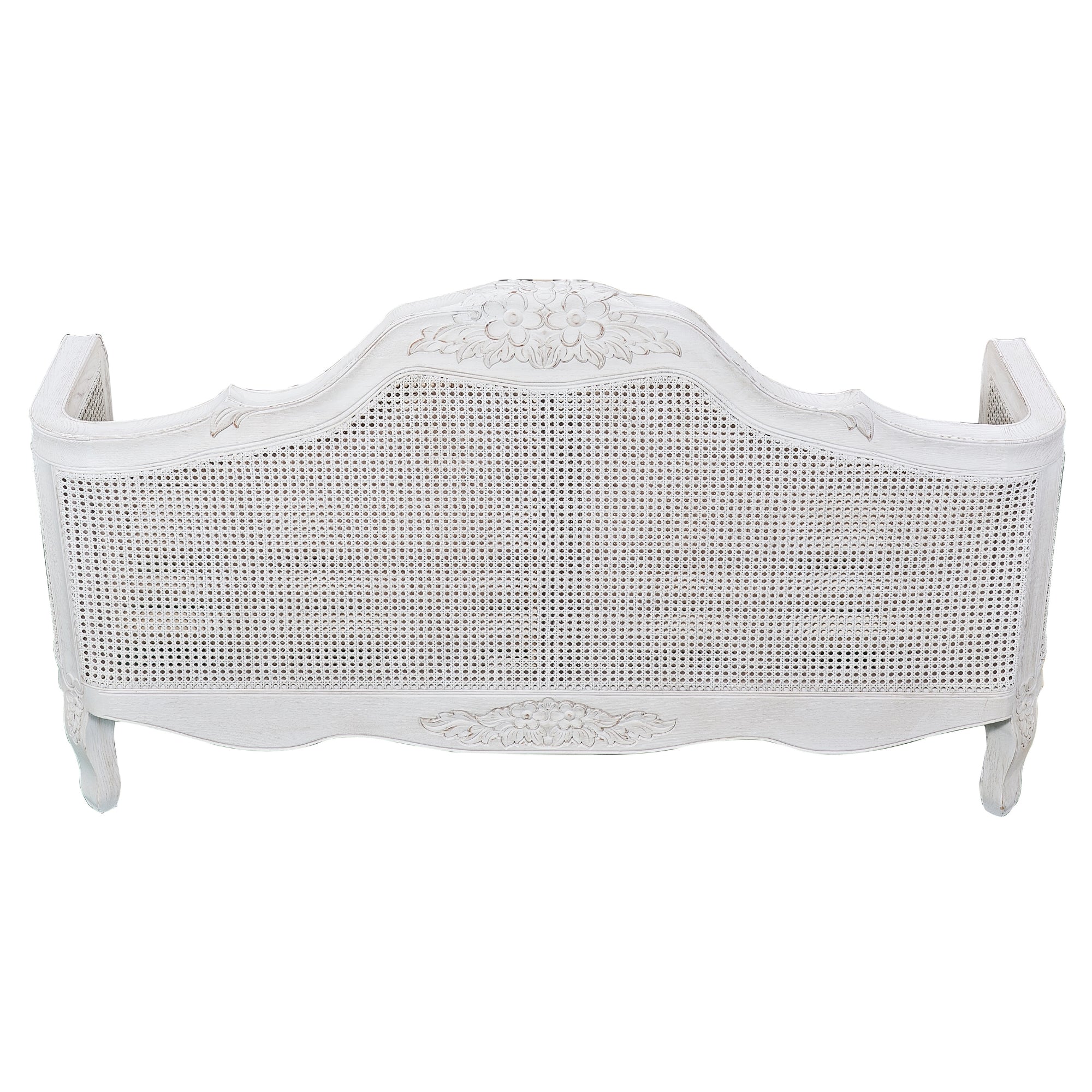 Elegant Vintage Queen Bed Rattan Oak Frame Antique White