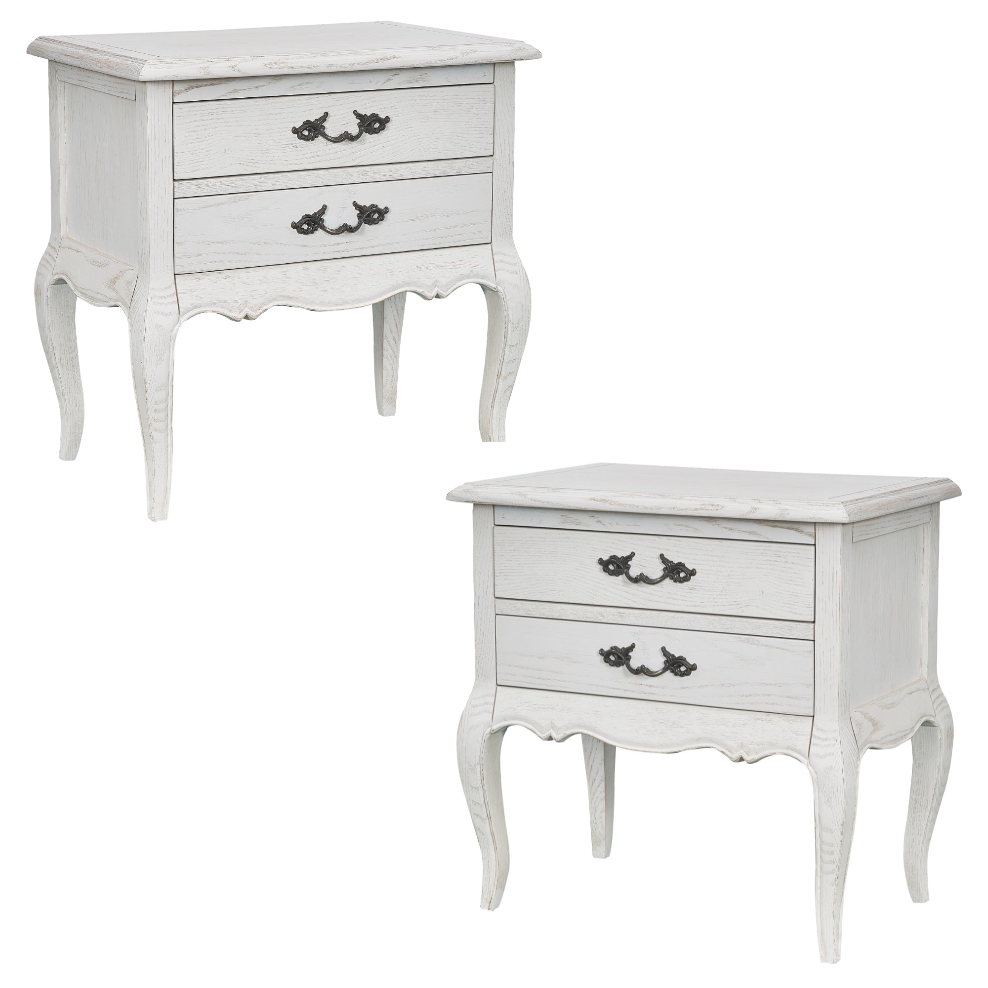 Vintage Oak 2pc 2-Drawer Bedside Tables, Distressed White