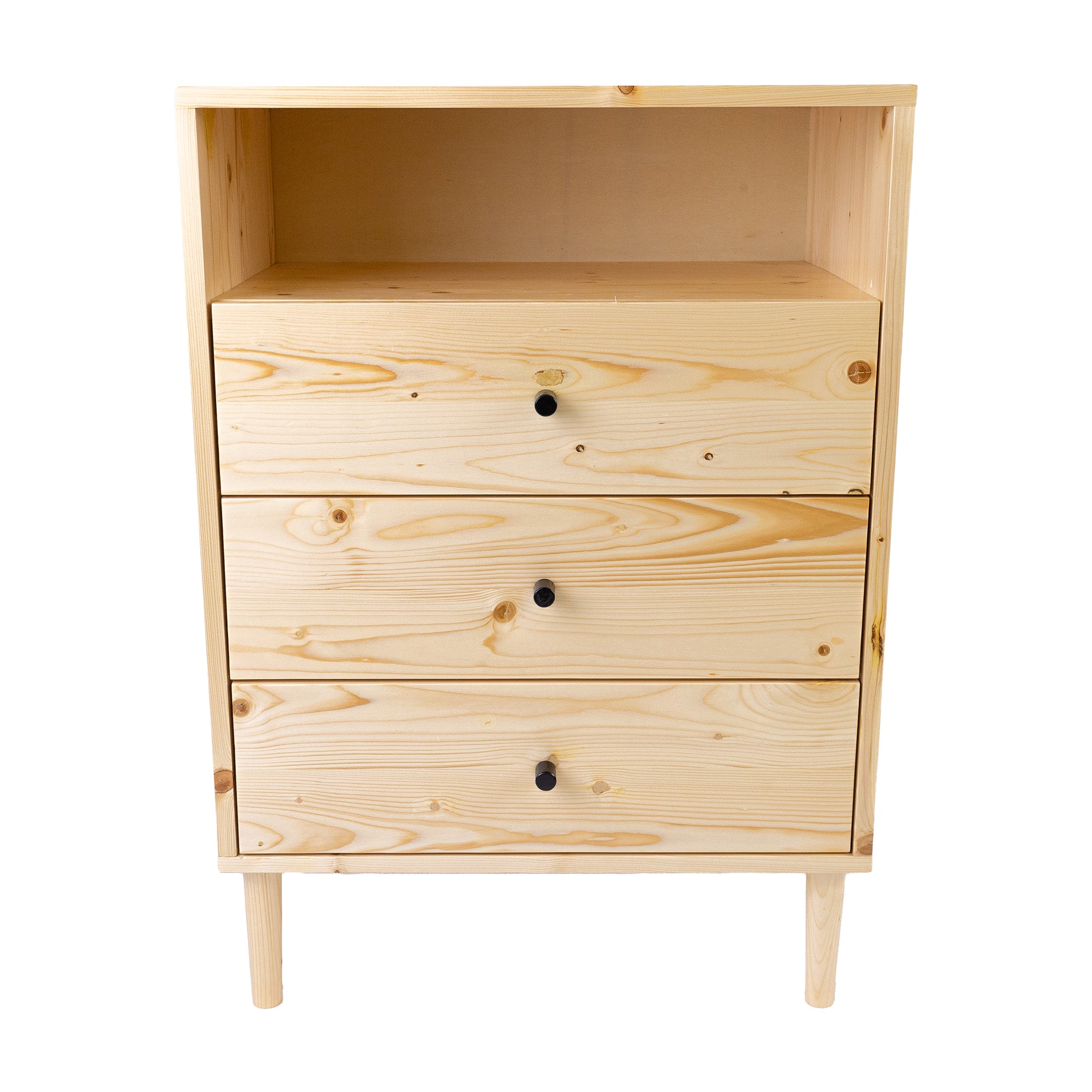 Solid Pine Wood Tallboy 3 Drawers 1 Niche Storage Cabinet
