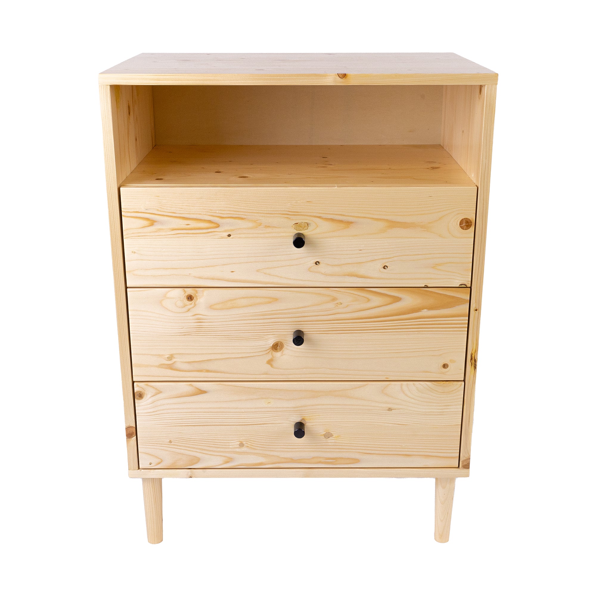 Solid Pine Wood Tallboy 3 Drawers 1 Niche Storage Cabinet