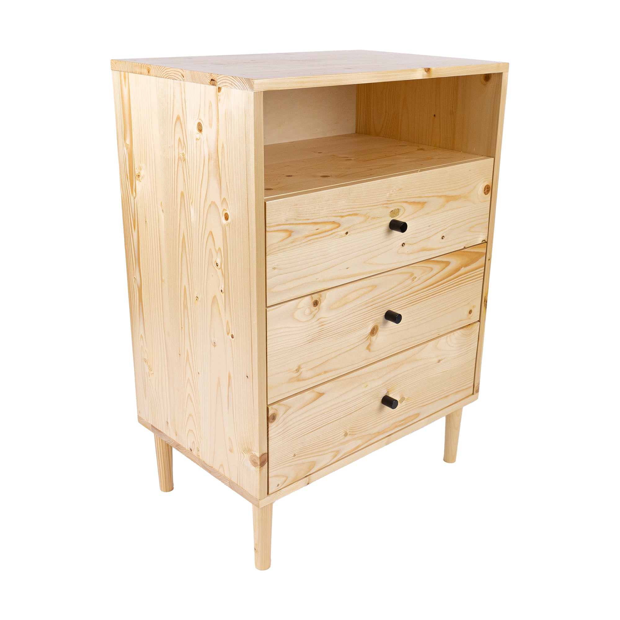 Solid Pine Wood Tallboy 3 Drawers 1 Niche Storage Cabinet